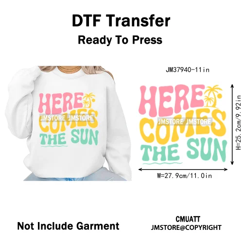 Funny Summer Quotes Sunset Palm Trees Beach Vacation Vibes Washable Iron on DTF Transfer Sticker Ready to Press for Textile Bags