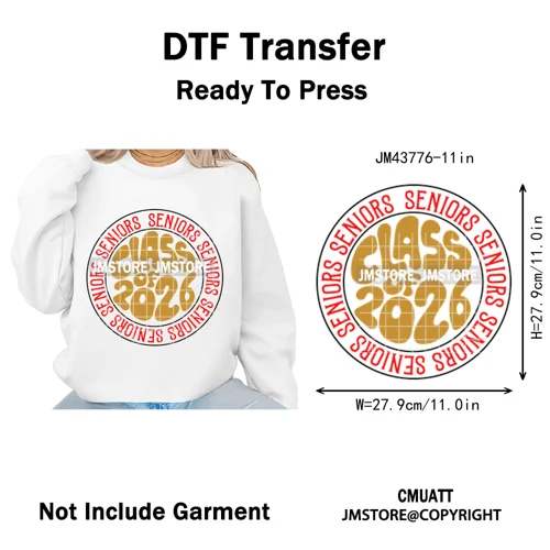 Class of 2026 High School Senior Edition Graduate Season Iron on Washable DTF Heat Transfer Stickers Ready to Press for Clothing
