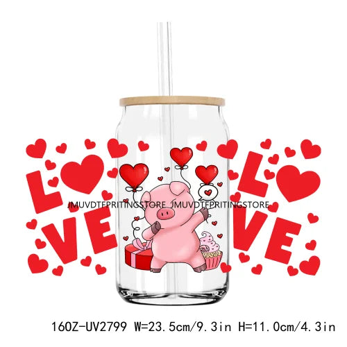 Cute Animal Couple Valentine Day UV DTF Sticker For 16OZ Libbey Glass Cup Can Wrap Transfer Sticker Custom Labels DIY Logo