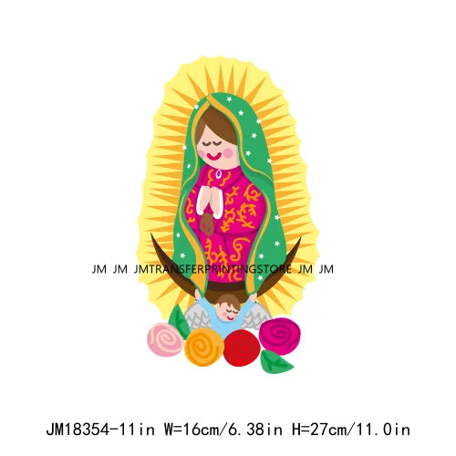 Virgencita Birgen De Guadalupe Nuestra Senora De Guadalupe  Floral Mexican Virgen Our Lady Mary DTF Transfer Sticker For Hoodies