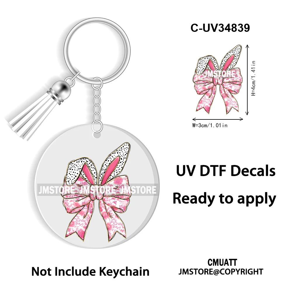 Happy Easter School Teacher Life Retro Coquette Easter Bunny WaterProof UV DTF Sticker For Round Circle Acrylic Keychain Keyring