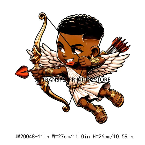 Lovely African American Black Cupids Valentine Praying Angels Boys Girls Religious Iron On DTF Transfers Stickers For Clothes