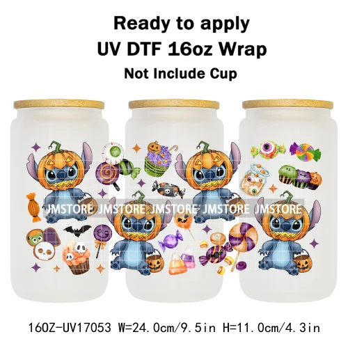 Spooky Halloween Boo Bats Pumpkin Horror Cartoon 16OZ UV DTF Cup Wraps Ready To Apply Transfer Stickers For Libbey Glass Can Mug