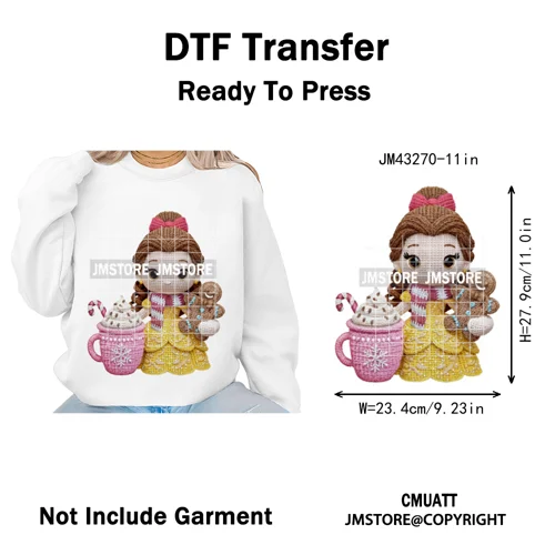 Faux Yarn Pink Hot Cocoa Cartoon Character Santa Cozy Christmas Iron on  DTF Transfers Stickers Ready to Press for T-shirts Bags