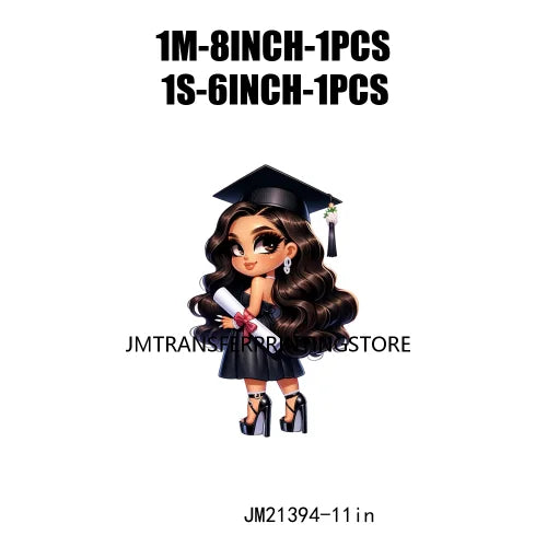 DIY Chibi Latina Graduation Diploma Designs Iron On Chicana College Woman Transfers Printing Stickers Ready To Press For Hoodies