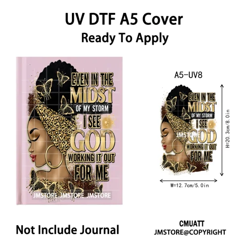 Floral Butterfly Black Girl Religious A5 Notebook UV DTF Wraps Ready To Apply Custom Transfer Stickers Decals For Journal Cover