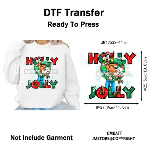 Cartoon Christmas Club Snow Winter Vibes Holly Jolly Santa Iron on DTF Washable Transfers Stickers Ready to Press for Clothing