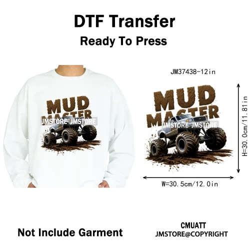 12in Colorful Rap Music Rock Vibes Mud Master Truck Space Trip Graffiti Iron on DTF Transfer Stickers Ready to Press for T-shirt