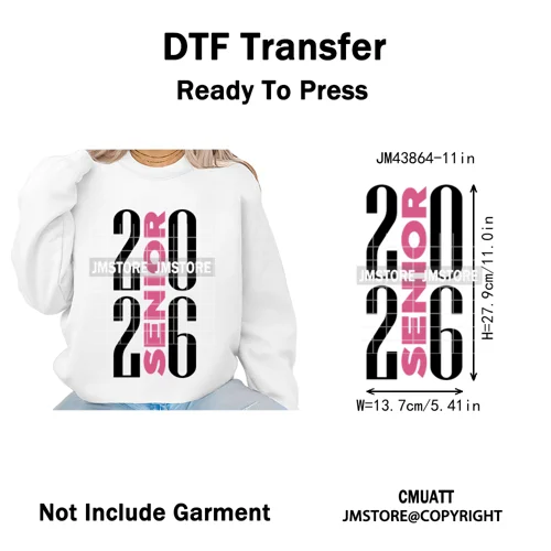 High School Senior 2026 Graduation Club Coquette Gifts Iron on Washable DTF Heat Transfers Stickers Ready to Press for Clothes