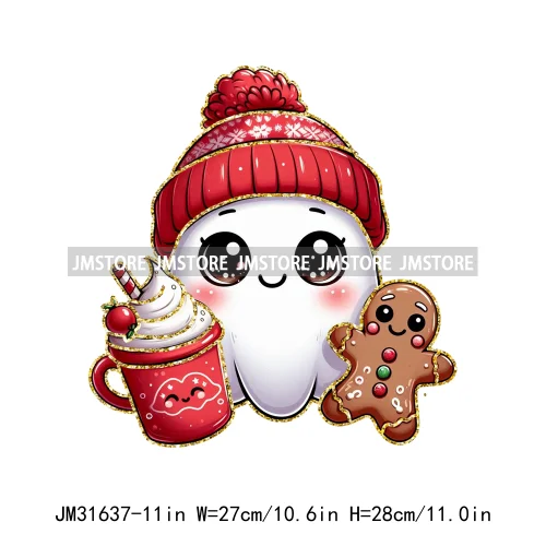 Cute Cartoon Christmas Character Coffee Gingerbread Merry Christmas Iron On DTF Transfers Stickers Ready To Press For T-shirts