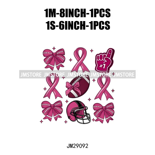 Coquette Football Bow Pink Out Tackle Breast Cancer Awareness Ribbon Iron On DTF Transfer Stickers Ready To Press For Clothing