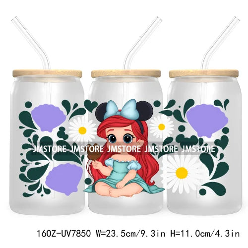 Cartoon Baby Princess Best Friends 16OZ UV DTF Cup Wrap Transfers Stickers For Libbey Glass Can Cups Tumbler Waterproof Labels