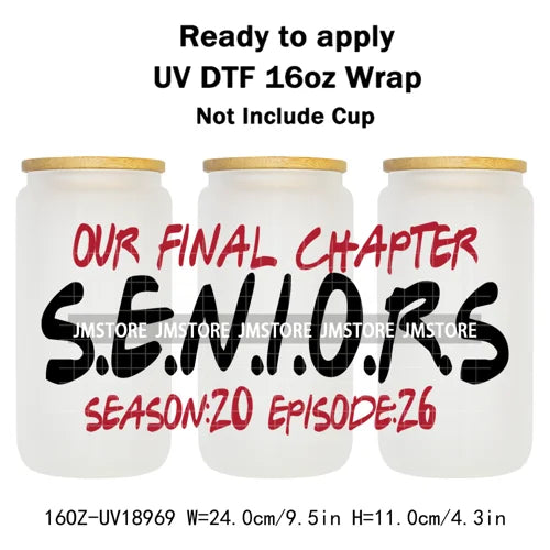 Senior 2026 Graduation Girly UV DTF Cup Wrap Ready To Apply Transfer Stickers Waterproof 16OZ Tumbler Wraps For Libbey Glass Can