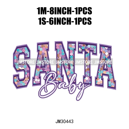 Faux Glitter Merry Christmas Season Merry And Bright Santa Baby Decals Iron On DTF Transfers Stickers Ready To Press For T-shirt