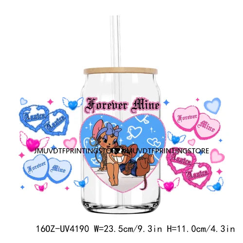 Chicano Cartoon Mouses Couple Valentine 16OZ UV DTF Cup Wrap Transfers Stickers Custom DIY Waterproof Logo For Libbey Glass Can