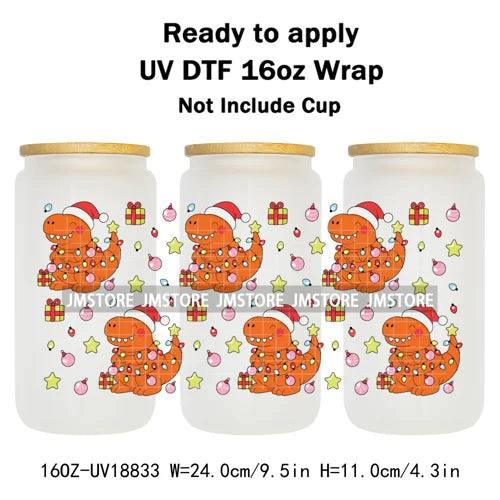 Christmas Bookish Santa Stocking Gifts UV DTF Cup Wrap Ready To Apply Transfer Stickers Waterproof For 16OZ Libbey Glass Can Mug