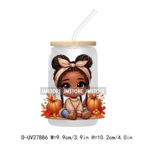 Autumn Chibi Super Cute Black Baby Girl UV DTF Transfer Stickers Decals For Libbey Cold Cups Mugs Tumbler Waterproof Afro Kids