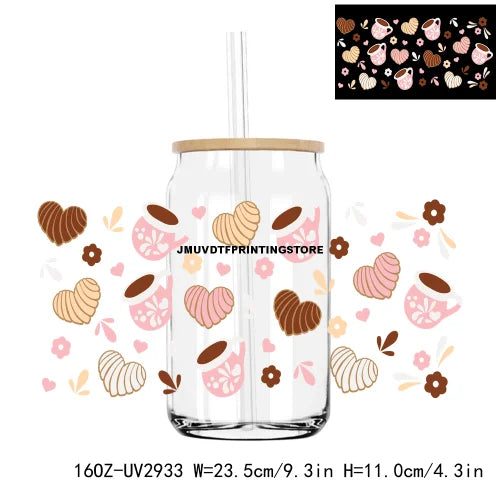 Mexican Valentina Pan Dulce Lollipop UV DTF Sticker For 16OZ Libbey Glass Cup Can Wrap Transfer Sticker Custom Labels DIY Logo