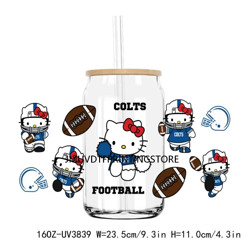 Sport Football Cartoon Cat UV DTF Sticker For 16OZ Libbey Glass Cup Can Wrap Transfer Sticker Custom Labels DIY Logo