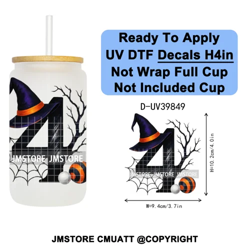 Polka Dot Pumpkin Halloween Letter Coquette UV DTF Decals Ready To Apply Waterproof Transfer Stickers For 16OZ Libbey Glass Can