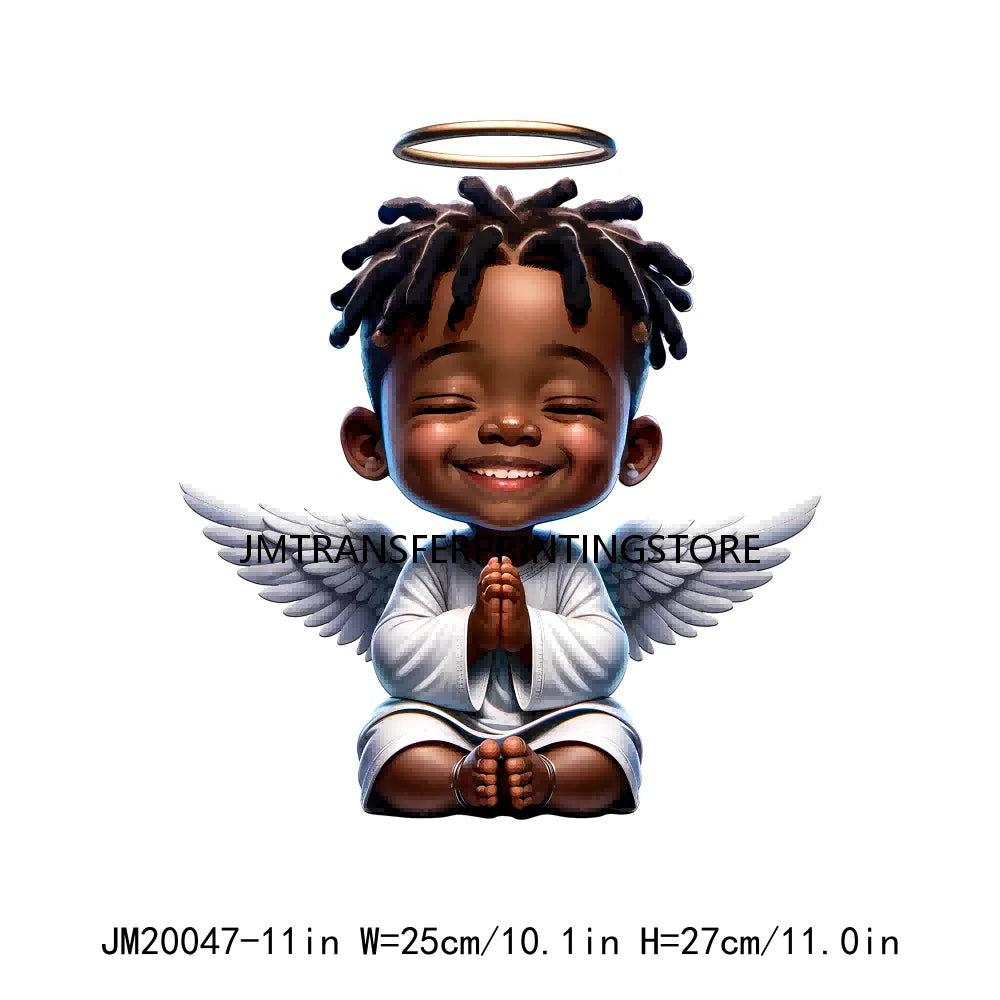 Lovely African American Black Cupids Valentine Praying Angels Boys Girls Religious Iron On DTF Transfers Stickers For Clothes