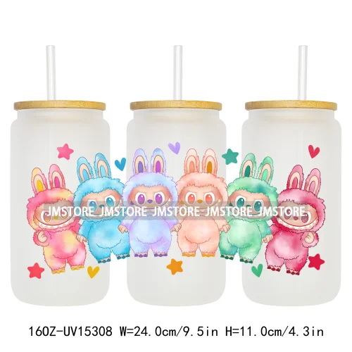 Coquette Bow Kids Cartoon Doll Characters UV DTF Cup Wraps Ready To Apply Waterproof Transfer Stickers For 16OZ Libbey Glass Can