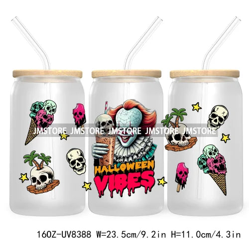 Killer Summer Vibes UV DTF Sticker For 16OZ Libbey Glass Cup Can Wrap Transfer Stickers Custom Labels DIY Logo Horror Halloween