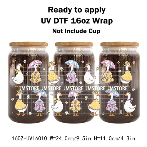 Floral Coquette Bow Strawberry Lemon Bookish UV DTF Wraps Transfer Sticker Waterproof Logo For 16OZ Libbey Glass Can Tumbler