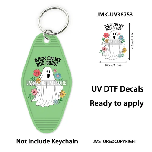 Funny Halloween Skull Skeleton Ghosts UV DTF Motel Keychain Wraps Ready To Apply Waterproof High Quality Hotel Keychain Decals