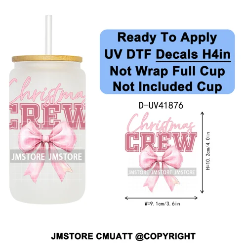 Watercolor Christmas Farm Truck Xmas Gifts UV DTF Transfer Stickers Decals Ready To Apply Waterproof For 16OZ Libbey Glass Can