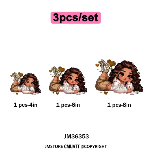 Fashion School Princess Cartoon Girls Learning Love Designs Iron on DTF Thermal Transfers Stickers Ready to Press for Clothing