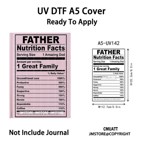 Black Mom Dad Family Nutrition Facts A5 Notebook UV DTF Wrap Ready To Apply Waterproof Transfer Sticker Decals For Journal Cover
