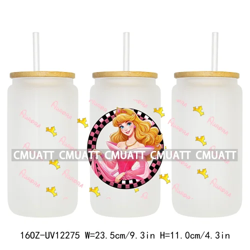 Colorful Round Cartoon Princess Girls 16OZ UV DTF Cup Transfer Wrap Transfer Stickers Waterproof DIY Logos For Libbey Glass Can