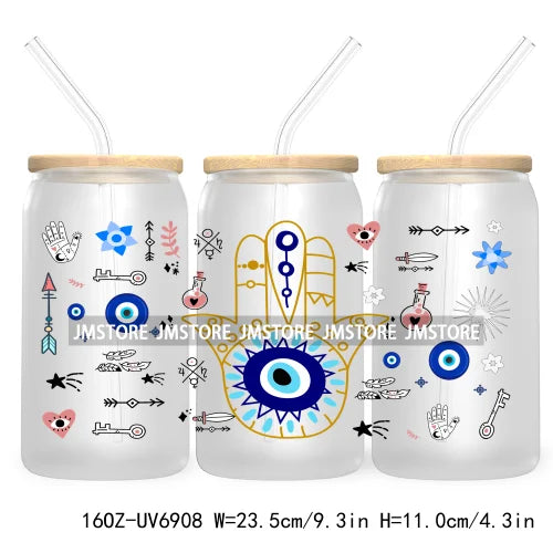 Blue Evil Eye 16OZ UV DTF Cup Wrap Transfers Stickers For Libbey Glass Can Cups Tumbler Waterproof Craft Mexican Culture Wraps