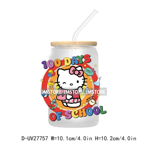 100 Days Of School UV DTF Transfer Stickers Decals For Libbey Cold Cups Mugs Tumbler Teacher Appreciation Gift Cartoon Character