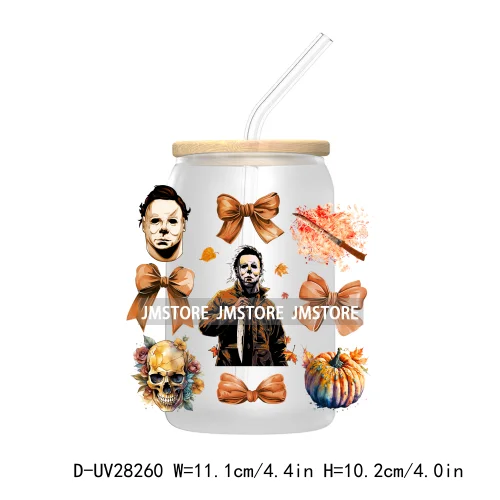 Cartoon Fall Coquette Bow Pumpkin Spice UV DTF Transfer Stickers Decals For Libbey Cold Cups Mug Tumbler Waterproof Autumn Vibes