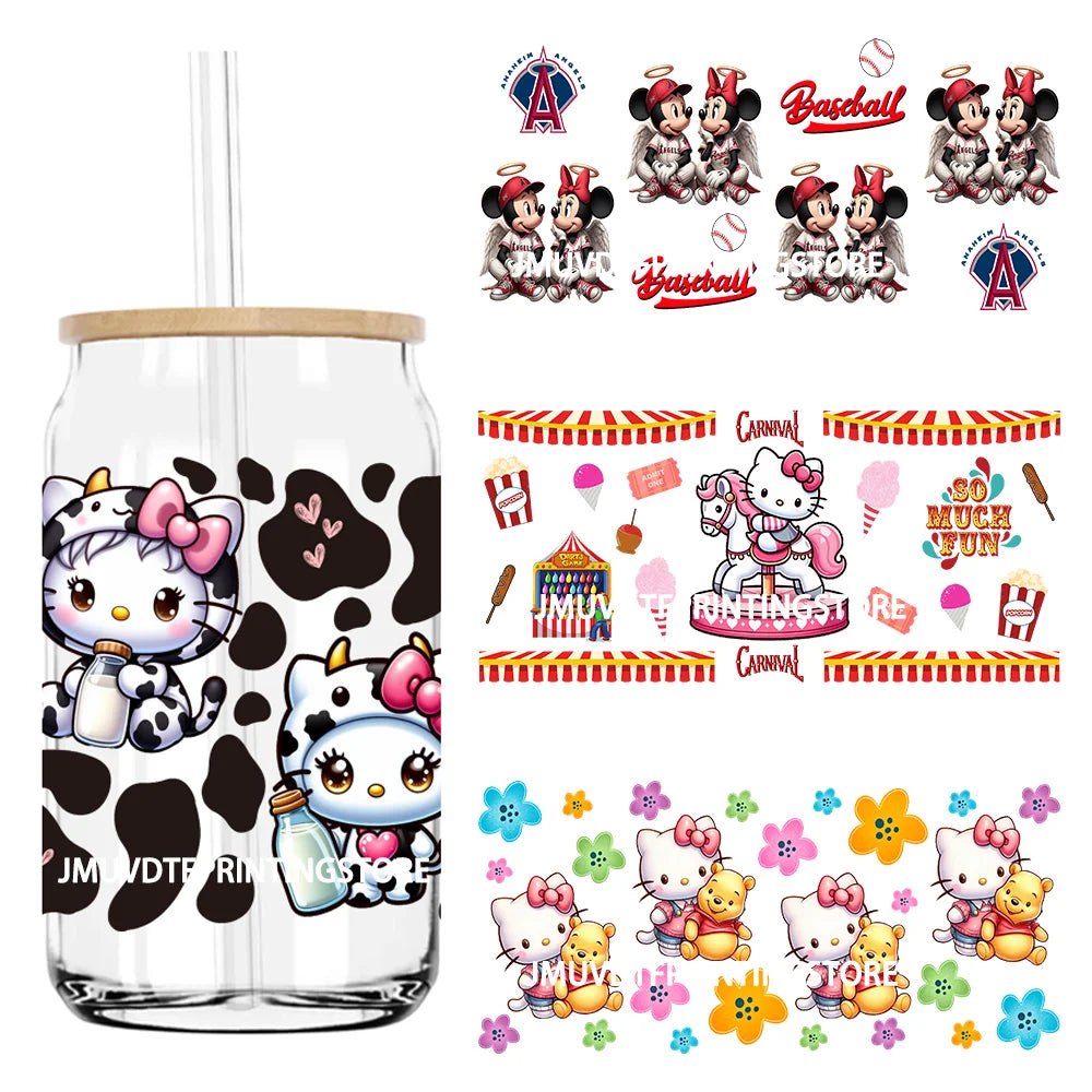 Cartoon Mouse Couple Playing Baseball UV DTF Sticker For 16OZ Libbey Glass Cup Can Wrap Transfer Stickers Custom Labels DIY Logo