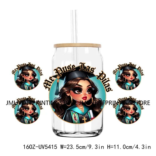 Chicano Graduation Mexican Lady 16OZ UV DTF Cup Wrap Transfers Stickers Custom Labels DIY Waterproof Logo For Libbey Glass Can