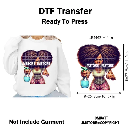 Sassy Facial Expressions Black Girl Housewife Remote Work Iron on Washable DTF Transfers Stickers Ready to Press for Sweatshirts
