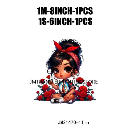 New Chibi Chicana Lovely Bow Rose Baby Girls Latina Princess Iron On DTF Heat Transfer Stickers Ready To Press For Clothing