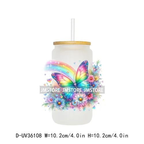 Vibrant Rainbow Butterfly Floral UV Sticker Decals For Libbey Cold Cups Mug Tumbler Transfer Stickers Durable Top Quality Labels
