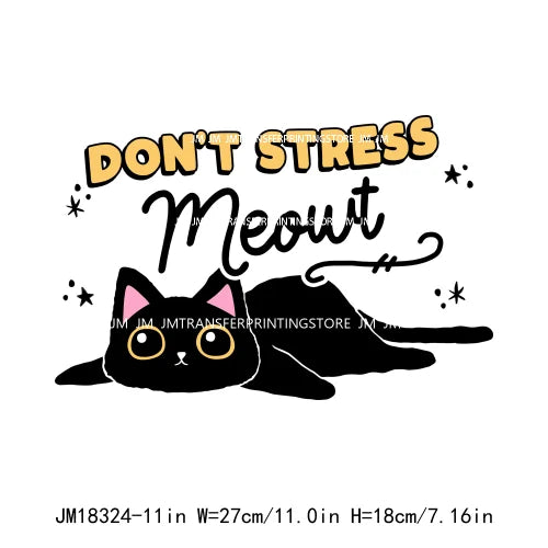 DIY Lovely Cat No Lazy Don't Stress Love And Light Decals Positive Quotes DTF Transfers Stickers Ready To Press For Hoodies