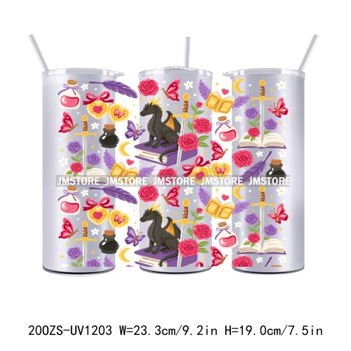 Coquette Bow Flowers Book Lover UV DTF Tumbler Wraps Durable Ready To Apply Transfer Stickers For 20OZ Straight Skinny Tumblers