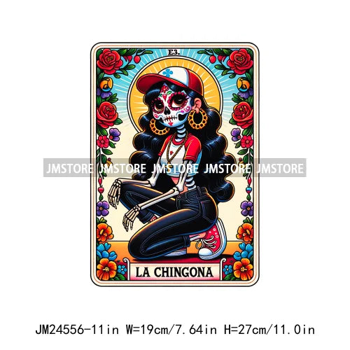 Funny Mexican Evil Eye Chismosa La Chigona Latina Skeleton Tarot Card Logos Iron On DTF Heat Press Transfer Stickers For Clothes