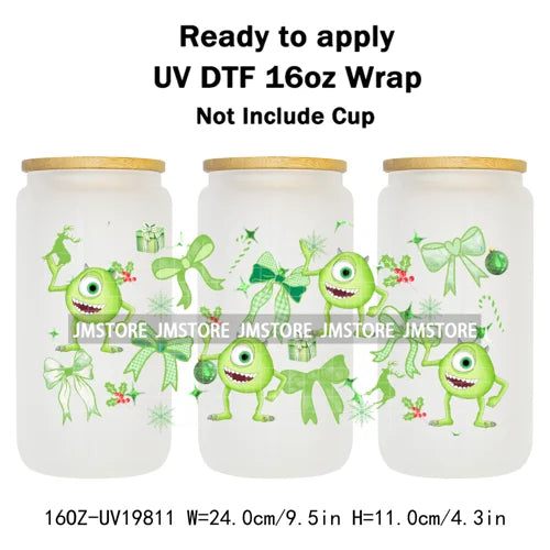 Christmas Mouse Cartoon Charater Girly UV DTF Cup Wrap Ready To Apply Transfer Stickers Durable For 16OZ Libbey Glass Can Bottle