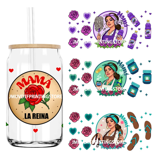 Mexican Latina Mama UV DTF Sticker For 16OZ Libbey Glass Cup Can Wrap Transfer Stickers Custom Label DIY Logo Happy Mother's Day