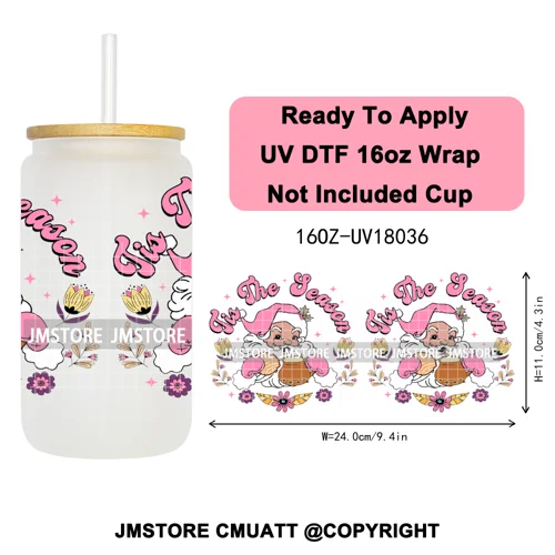 Tis The Season Mexican Christmas Coquette UV DTF Cup Wrap Ready To Apply Transfer Stickers Tumbler Wraps For Libbey Glass Can