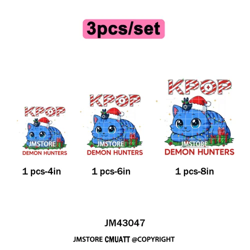 Kpop Hunters Merry Christmas Tiger Anime Lover Holiday Gift Iron on DTF Heat Transfers Stickers Ready to Press for Sweatshirts
