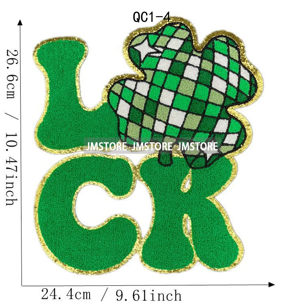 Fashion Clover Lucky Shamrock Irish St Patrick's Day Embroidery Iron on Chenille Patches For Sweatshirts Bags