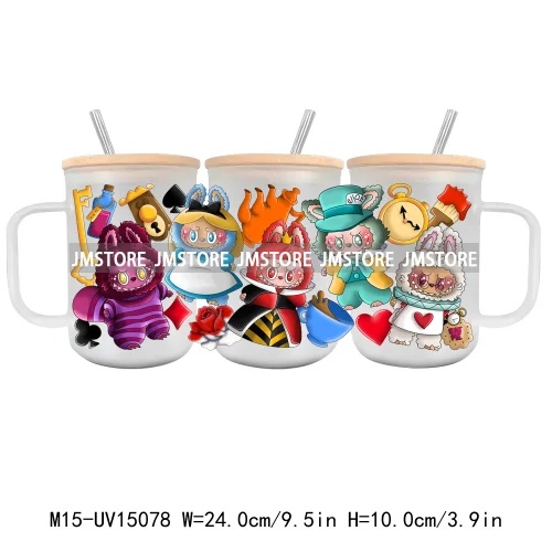 Cartoon Mirror Coquette 15OZ Glass Mug UV DTF Cup Wrap Ready To Apply Waterproof High Quality Custom Prints For Mugs Cup Tumbler